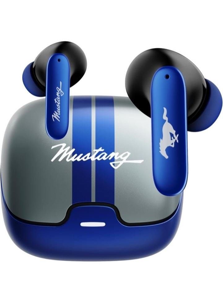Mustang Premium TWS Wireless Earbuds with Deep Bass, Touch Control & Long Battery Backup (Blue)